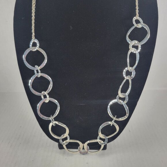 Silver-Tone Chunky Abstract Retro Chain Interlocking Link 29" Necklace - Picture 1 of 3